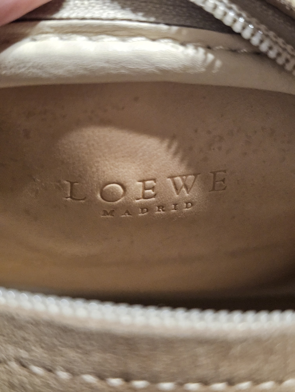 Vintage LOEWE Anagram Suede Leather Round Circle Shoulder Bag Crossbody Beige - Picture 7 of 9